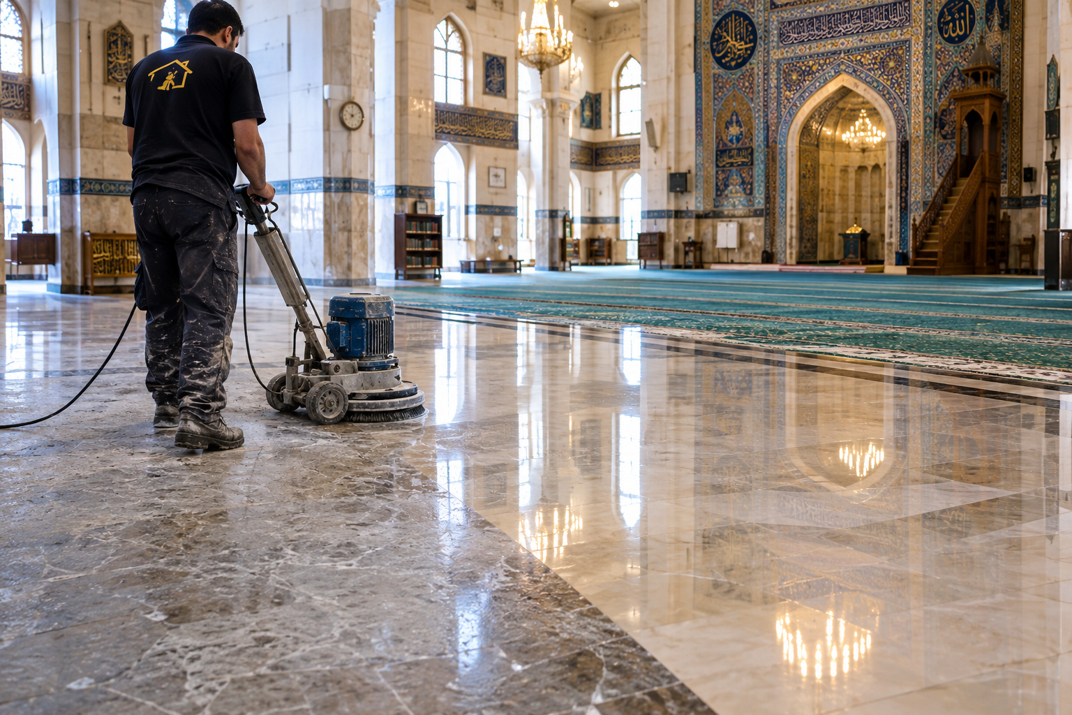 کفسابی و براق کردن کف مسجد و مراکز زیارتی